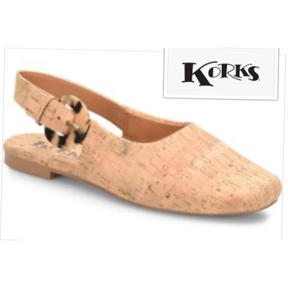NEW KORKS Women's 8.5 Blush Natural Cork Comfort Slingback Flats nwot - Picture 1 of 6